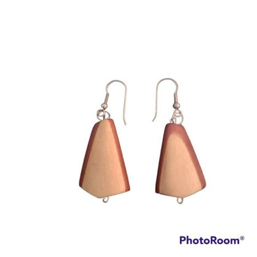 Vintage Tan Brown Boho Wood Drop Earrings Pierced Ears